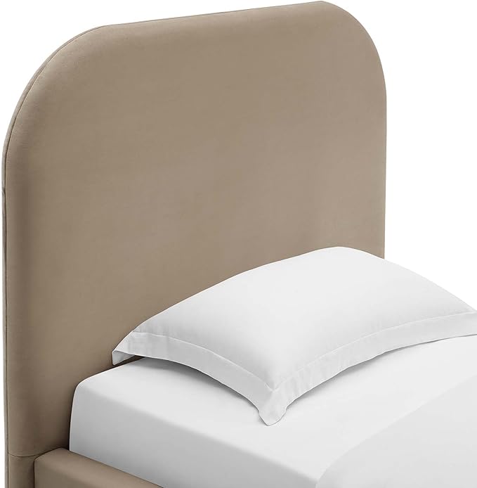 Modway Keynote Modern Bed Frame, Twin Size with Curve Shaped Headboard in Taupe, Performance Velvet