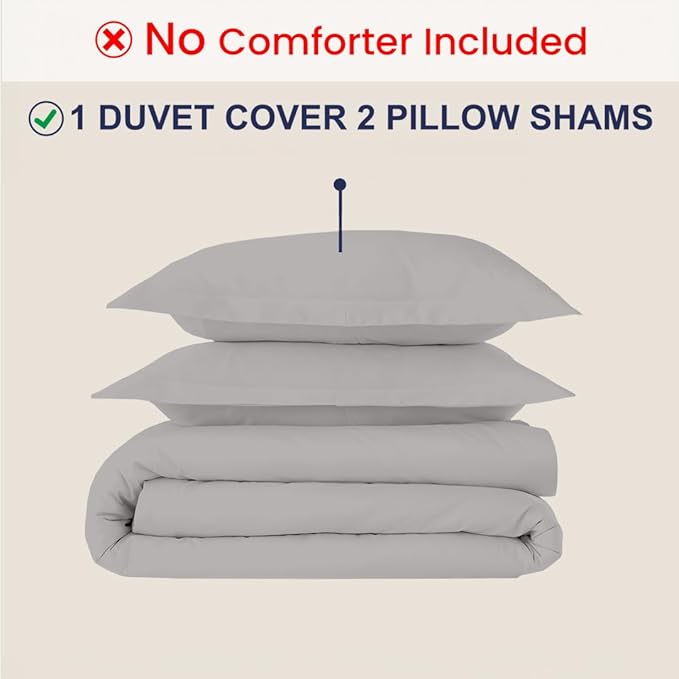 Kotton Culture 3 Pc Twin XL/Twin Duvet Cover Set-100% Egyptian Cotton 600 Thread Count Ultra Soft Premium Durable Comforter Cover Zipper Closure & Corner Ties- (Silver, 68" X 90")