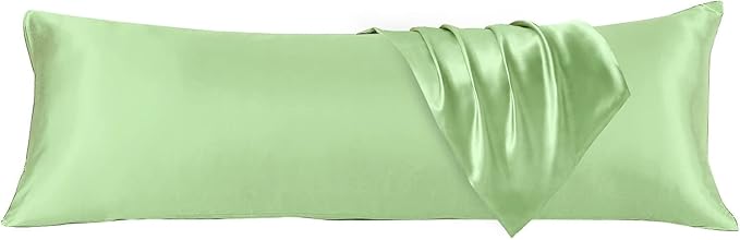 HUXMEYSON Body Pillow with Satin Pillowcase, Body Pillow for Adults, Removable Cover, Green (20"x54")