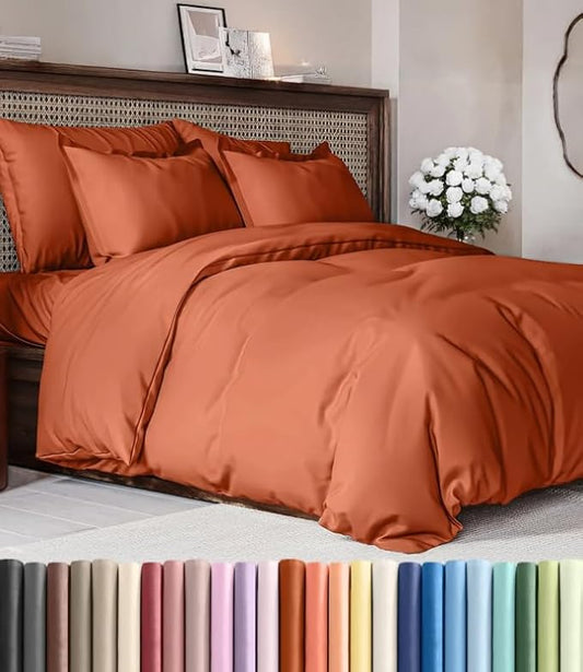 Duvet Cover Cal King Size Set - Extra Soft Cal King Duvet Cover 104" x 98" with 2 Pillow Shams - Hotel Luxury, Easy Care & Fade Free w/ Zipper Closures & Ties - Comfy, Cozy & Breathable (Terracotta)