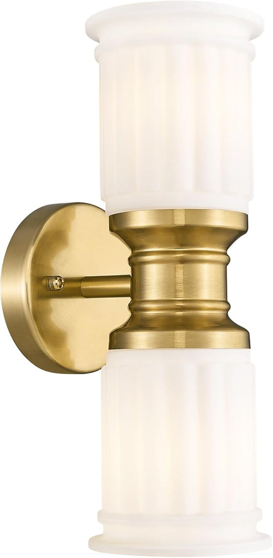 Gold Sconce Wall Lighting, HWH Indoor Bathroom Sconces with Frosted White Bell-Shaped Glass, Up and Down Vanity Lights Fixtures for Bathroom, Gold Finish, 5HZG106B-2W BG-ML