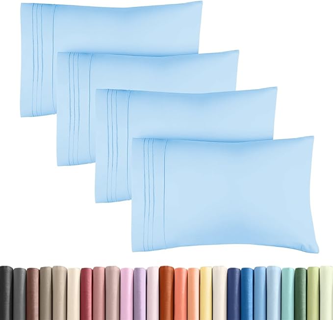 King Standard Pillow Cases Set of 4 - Soft Hotel Quality Pillowcase Covers - Comfy Bedding for Women, Men, Kids & Teens - Machine Washable Pillow Protectors - 4 Piece Set - King Standard Light Blue
