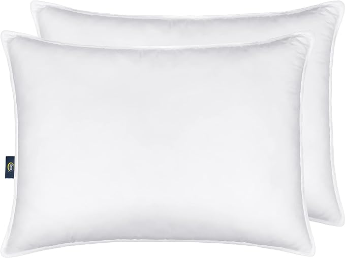 Serta Down Illusion Soft Hypoallergenic Medium/Firm Bed Pillows for Side, Stomach or Back Sleepers (2 Pack), Queen, White