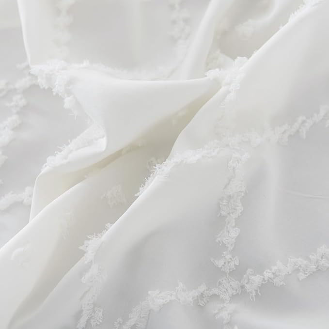 Bed Skirt Twin Size Ruffled Bed Skirt with Split Corners, 18 Inch Drop Dust Ruffle Bed Skirts with Platform, Boho Tufted Shabby Chic Full Size Bed Skirts, Ivory