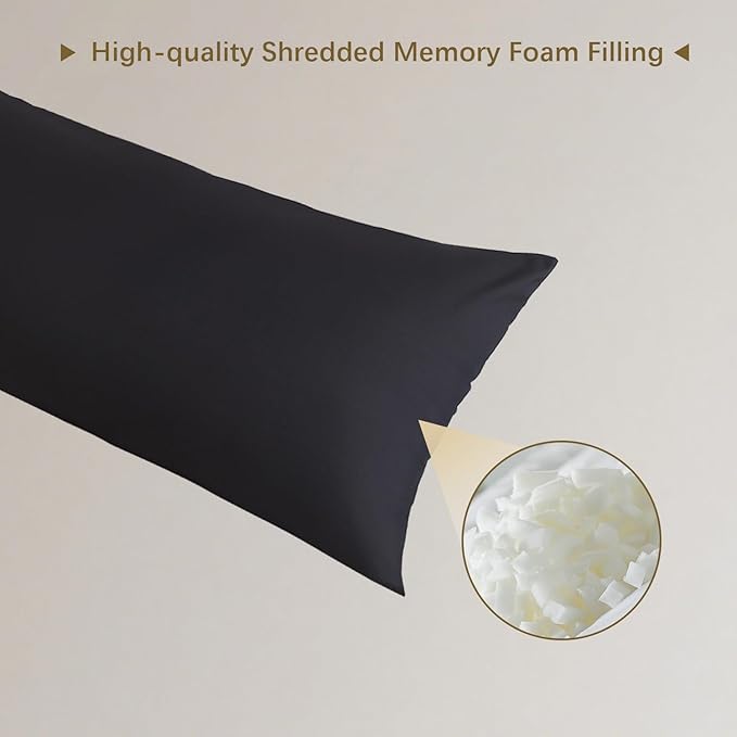 Memory Foam Body Pillow Insert, Soft Large Long Bed Pillow for Adults, Breathable Full Body Pillow, Black