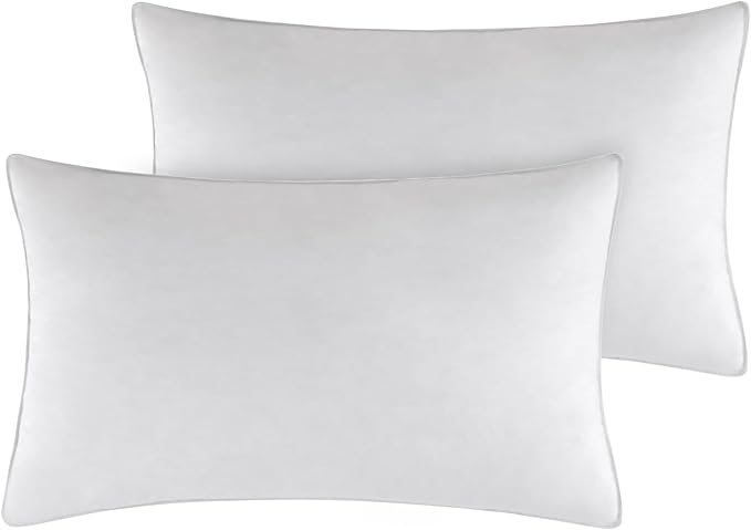 SleepMan Throw Pillow Inserts 14" x 24" (Pack of 2, White) Down Feather Pillow Stuffer Premium Decorative Pillows for Sofa Couch Bed