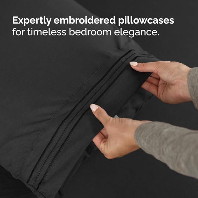 Flex Top Split Head King 4 Piece Sheet Set - Ultra-Soft, Breathable & Cooling Bed Sheets Set - Hotel Luxury Bedding for Women & Men with Deep Pockets - Wrinkle Free & Fade Resistant - Oeko-Tex - Black