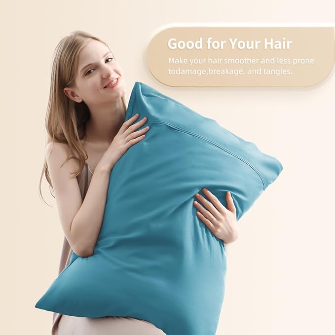 Standard Pillowcases, Cooling Viscose from Bamboo Pillow Covers with Envelope Closure, Soft Moisture-Wicking for Hot Sleepers, Hair and Skin-Friendly, Blue, 2 Pack