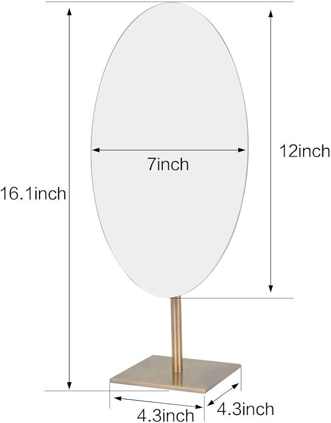GURUN Large Oval Table Top Vanity Desk Mirror 7"x12" Antique Brass Luxuries Makeup Mirror with Stand, Jeweler's Mirror Gifts for Women Mom