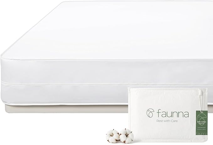 FAUNNA Zippered Mattress Encasement, 100% Cotton Bed Bug and Dust Mite Proof Mattress Protector, Hypoallergenic, Antibacterial Protection, Noiseless Zipper, Six-Sided Cover (King 12" Deep)
