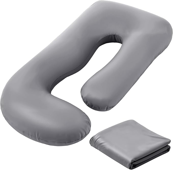 Hahafelt Cooling Pregnancy Pillow Cover (Only Pillowcase) 59 Inch Large J Shaped Full Body Pillowcase Maternity Stretchy Soft Breathable Cool Pillow Cover with Zipper for Side Sleeper (Dark Gray)