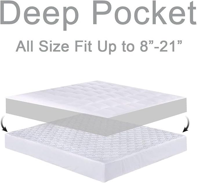 Mattress Topper King for Back Pain, Extra Thick Mattress Pad Cover, Plush Pillow Top, Deep Elastic Pocket, Grey