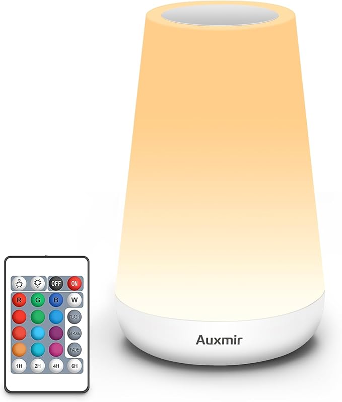 Auxmir Rechargeable LED Night Light, Touch & Remote Control Bedside Lamp with 13 Colors, 5 Brightness Levels, Portable Table Lamp for Kids Baby Nursery, Bedroom, Bathroom, Camping, White