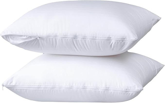 Kingnex 4 Pack Waterproof Feather Proof Pillow Protectors with Zipper on Long Side King Size Set of 4 Down Proof Striped Bed Pillow Covers
