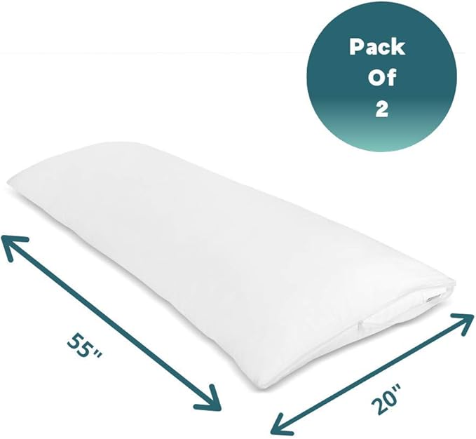 Micropuff Body Size (20 X 55) Pillow Protectors with Zipper - 2 Pack - Soft and Breathable Hypoallergenic Pillow Cover. Pillowcase Protects Against Stains, Spills, and Perspiration.