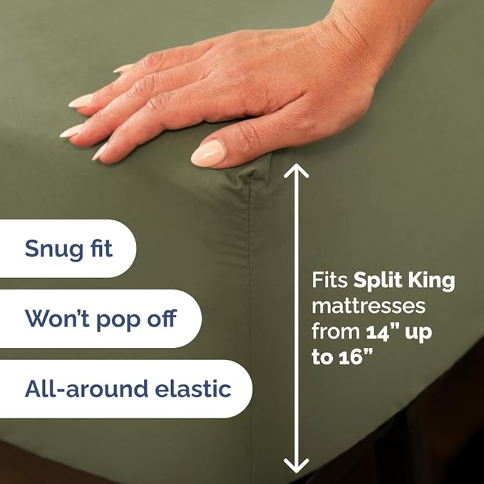 Flex Top Split Head King 4 Piece Sheet Set - Ultra-Soft, Breathable & Cooling Bed Sheets Set - Hotel Luxury Bedding for Women & Men with Deep Pockets - Wrinkle and Fade Free - Oeko-Tex - Sage Green