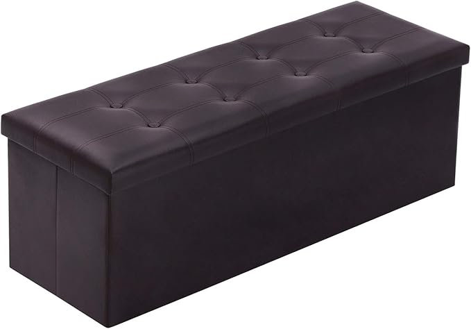 YOUDENOVA Folding Storage Ottoman, Faux Leather Ottoman Bench Footrest Ottoman, Storage Chest Padded Seat for Bedroom and Living Room, Brown, 15" D x 43" W x 15" H