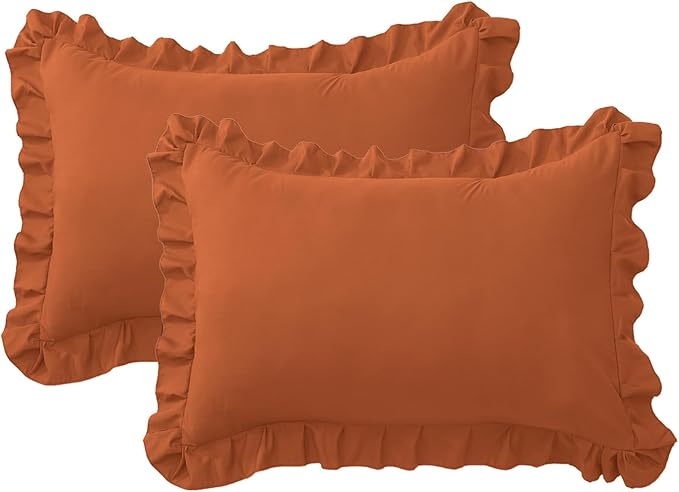 Ruffle Pillow Cases Queen Size Set of 2 – Soft Wrinkle Resistant Brushed Microfiber Ruffled Pillowcases –Envelope Pillow Shams Cover Festive Gift for Hotels, Guest Rooms 20x30 Inch (Tangerine)