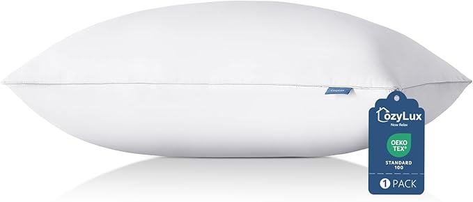 CozyLux Soft Supportive Bed Pillows for Side and Back Sleepers, Oeko-Tex Certified Down Alternative Filling, Hotel Quality Fluffy Sleeping Pillow, White, Standard - 18" x 26", 1 Pack
