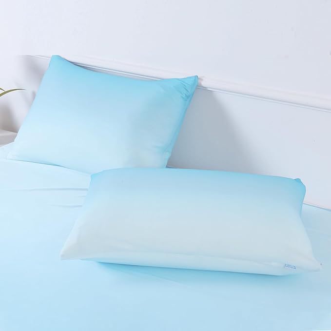LUXEAR Cooling Pillow Cases, 2 Pack Queen Size Arc-Chill Q-max > 0.5 Gradient Cool Pillowcases for Hair Skin,Silky Cooling Summer Pillow Covers for Hot Sleepers & Night Sweats-Gradient Light Blue