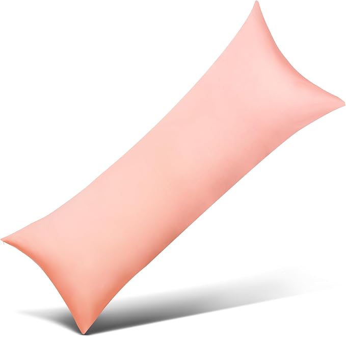 100% Cotton Body Pillow Case Cover with Zipper Wrinkle-Free, 400 Thread Count Super Soft Pillow Case for Body Pillow, Breathable Long Pillow Protector 21" x 54" Pink