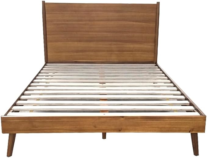 Merax Queen Size Solid Wood Platform Bed, Mid-Century Modern Bed Frame with Splayed Legs, 600 lbs Weight Capacity, No Box Spring Needed, Brown