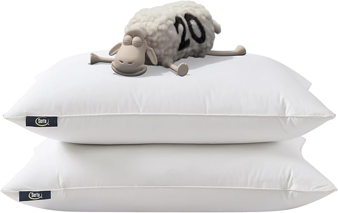 Serta 240Thread Count Soft Hypoallergenic HeiQ Cooling Bed Pillows Set of 2 Pack Feather Down Pillows for Back Sleeper