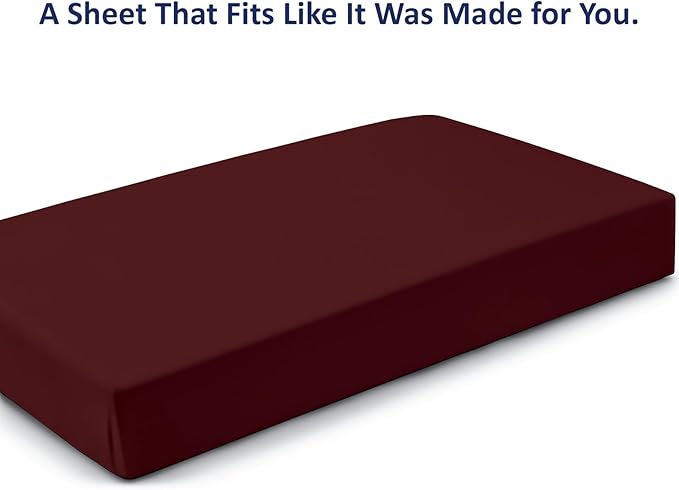 Cot Size 30" x 75" Fitted Sheet, 100% Egyptian Cotton, Perfect for Camp Bunk Beds/RVs/Guest Beds/Army Cots/Replacement Mattress (Burgundy)