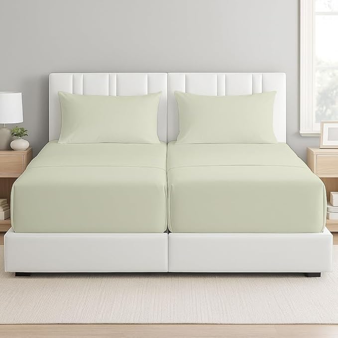 Split Cal King Sheets- Split California King Sheets Sets for Adjustable Bed- 5 Pcs Set- Split Cal King Sheets for Sleep Number Bed- 16 Inch Deep Pocket Adjustable Bed Sheets (Ivory Solid)