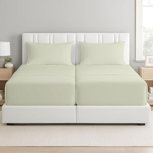 5 Piece Split Queen Sheet Set, 100% Egyptian Cotton, 16 Inch Deep Pockets, Ivory Solid, Soft Cooling Sheets for Adjustable Beds, Sleep Number Beds, Split Queen Mattress Sheet Set