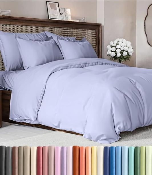 Duvet Cover Cal King Size Set - Extra Soft Cal King Duvet Cover 104" x 98" with 2 Pillow Shams - Hotel Luxury, Easy Care & Fade Free with Zipper Closures & Ties - Comfy, Cozy & Breathable (Lavender)