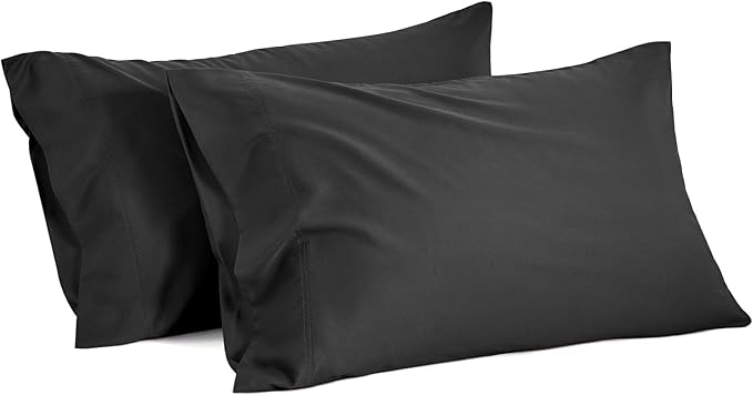 BEDELITE Pillow Cases Standard Size Set of 2, Rayon Derived from Bamboo, Cooling Pillow Cases for Hot Sleepers & Night Sweats, Breathable and Silky Soft Envelope Pillowcases(Black, 20"x26")