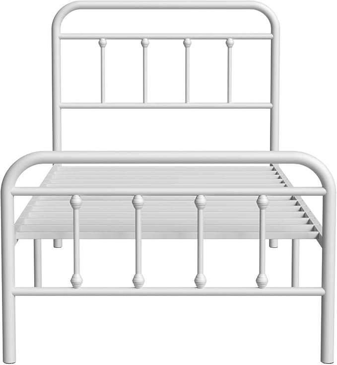 Novilla Metal Bed Frame Twin Size - Modern Minimalist Victorian Style with Headboard/Footboard, Heavy-Duty Steel Slats/Underbed Storage/No Box Spring Needed/Easy Assembly/Noise Free/White
