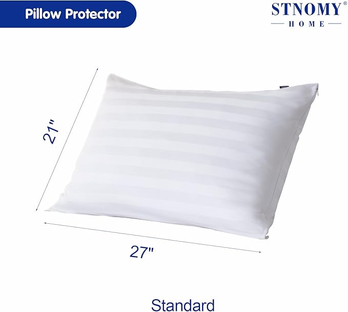 Premium Cotton Pillow Protectors with Zipper Durable Soft Breathable Pillow Cover Standard Size 2 Pack