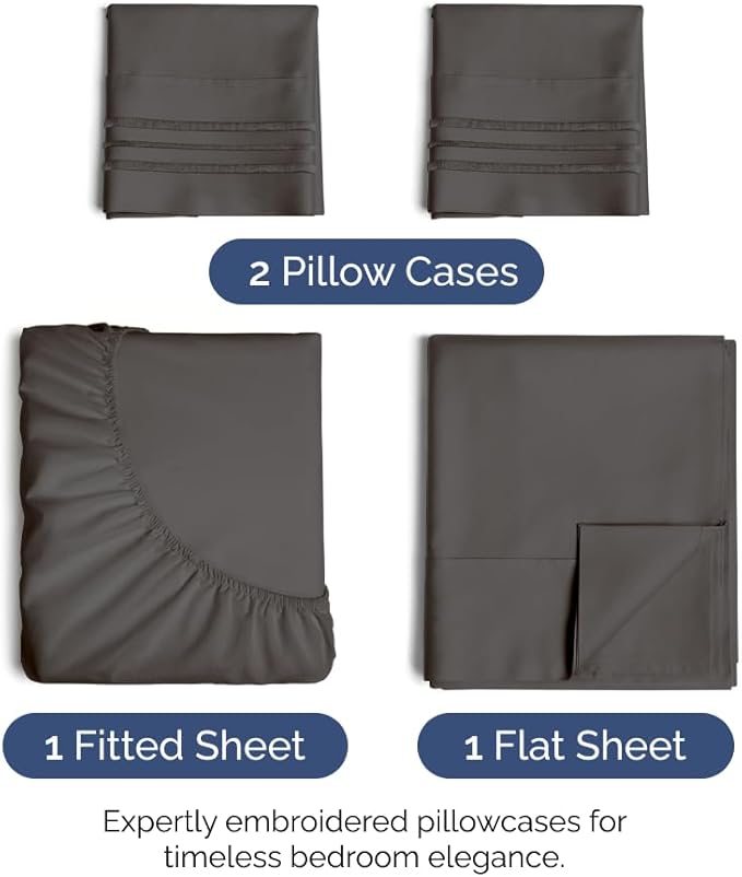King Size 4 Piece Sheet Set - Comfy Breathable & Cooling Sheets - Hotel Luxury Bed Sheets for Women & Men - Deep Pockets, Easy-Fit, Extra Soft & Wrinkle Free Sheets - Charcoal Oeko-Tex Bed Sheet Set