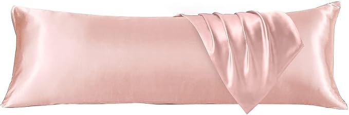 HUXMEYSON Body Pillow with Satin Pillowcase, Body Pillow for Adults, Removable Cover, Pink (20"x54")