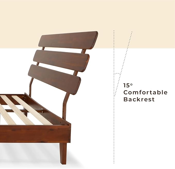 Bme Caden Queen Bed Frame and Adjustable Headboard, 15 Inch Mid Century Retro Style - Solid Acacia Wood - No Box Spring Needed - 12 Strong Wood Slat Support - Easy Assembly - Dark Chocolate