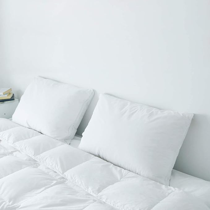 Feather and Down Pillows for Sleeping(2 Pack), Queen(20inx30in)-White Goose Down Feather Bed Pillow Inserts, 100% Cotton Cover, for All Sleep Positions