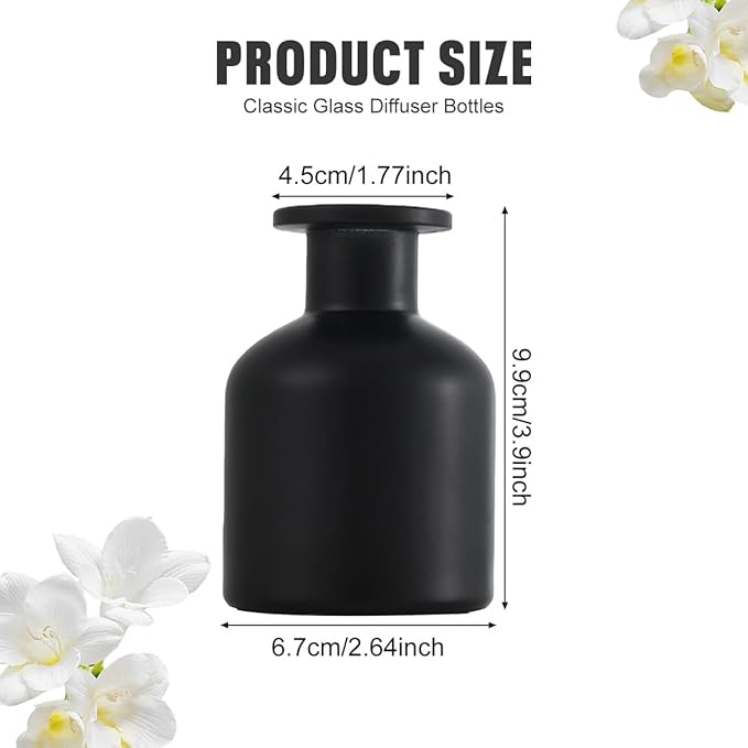 5 Ounce Empty Glass Diffuser Bottles, Cylindrical Glass Essential Oils Diffuser Bottles, Aromatherapy Jar, Matt Black