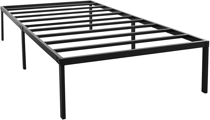 Heavy Duty Metal Bed Frame Twin Size 38" W 75" L 14" H inch with Storage Mattress Foundation Steel Slats Platform Easy Assembly Black