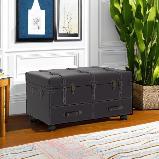 Vintage Storage Bench Upholstered Mid-Century Storage Ottoman Bed Bench Padded Storage Chest for Hallway, Entryway, Bedroom, Matte Black