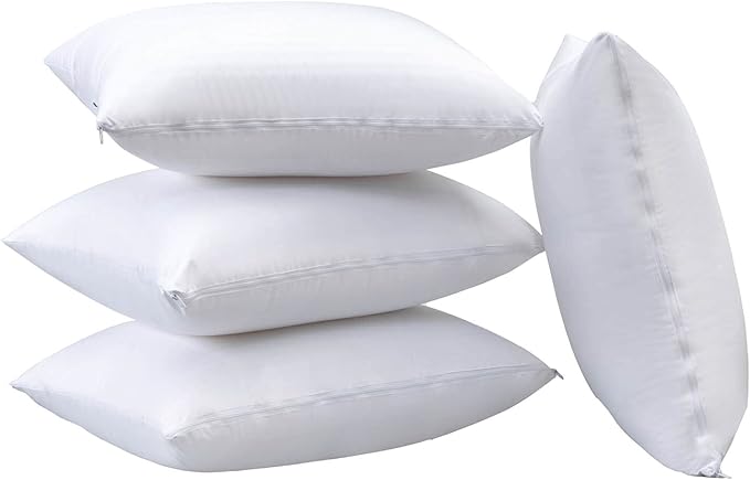 Kingnex 4 Pack Waterproof Feather Proof Pillow Protectors with Zipper on Long Side Queen Size Set of 4 Down Proof Striped Bed Pillow Covers
