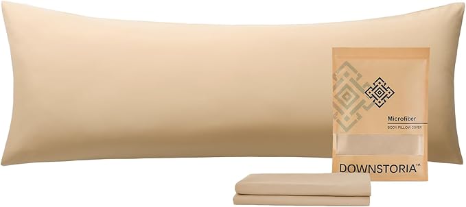 DOWNSTORIA Body Pillow Cover, Ultra Soft Microfiber Long Pillowcase, Envelope Closure Large Pillow Cases 20x54 inch (Beige)
