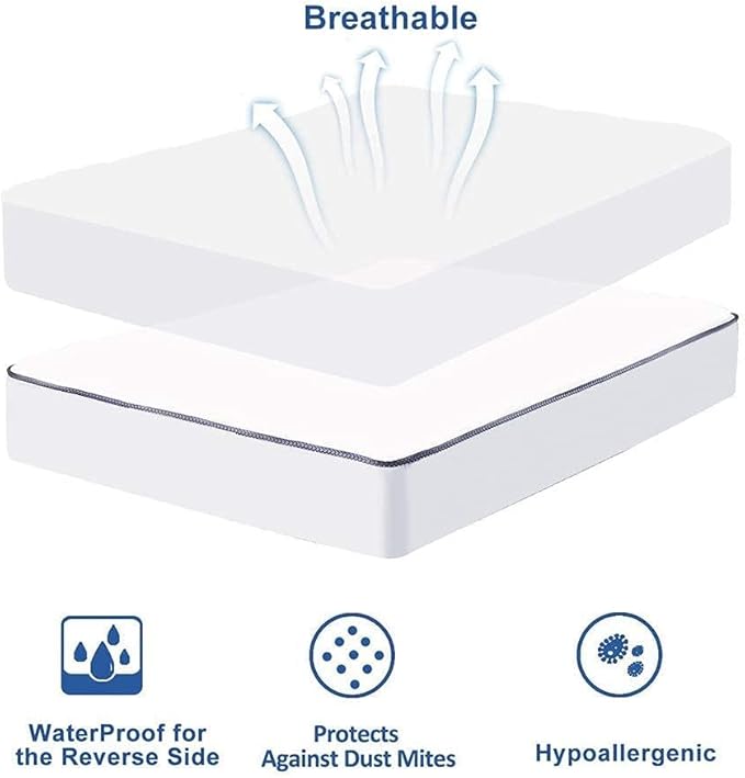 WhatsBedding Waterproof Mattress Pad Full Size Cotton Top Down Alternative Filling Pillowtop Mattress Topper Cover-Fitted Quilted White(Waterproof Full Mattress Pad)
