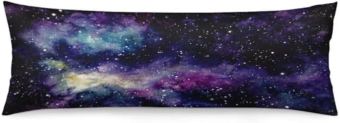 Galaxy Body Pillow Cover Outer Space Nebula Universe Star Night Starry Sky Long Pillow Case with Zipper Decorative Soft Bedding Pillowcase Purple Cushion Pillow Case for Bedroom,Couch,20"x54"