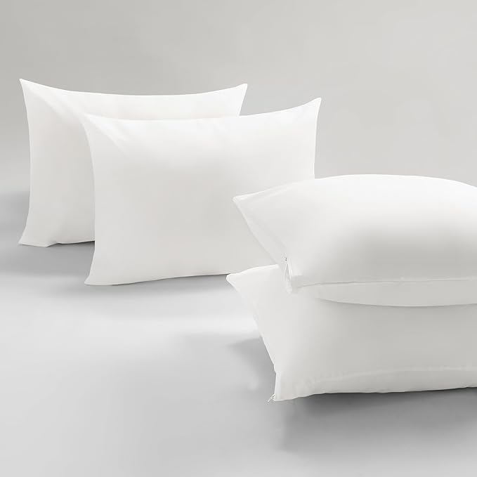 BEITE 4 Pack Pillow Case Protectors King-White 20×36 Inches with Smooth Zipper Design -Comfortable and Skin-Friendly Pillowcase