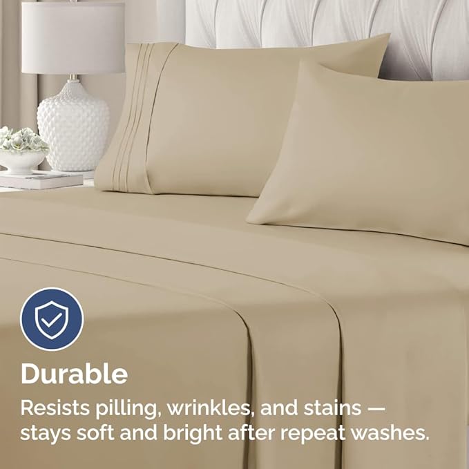 Standard Pillow Cases Set of 4 - Ultra Soft Hotel Quality Pillowcase Covers - Comfy Cozy Bedding for Women, Men, Kids & Teens - Machine Washable Pillow Protectors - 4 Piece Set - Standard Size Beige