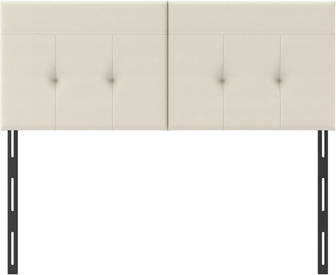 Queen Headboard Only with Adjustable Metal Legs, Faux Leather Upholstered Headboard Queen Size, Modern Stylish Headboard with Sunken Dot Design, Sturdy Bed Headboard for Bedroom, Ivory