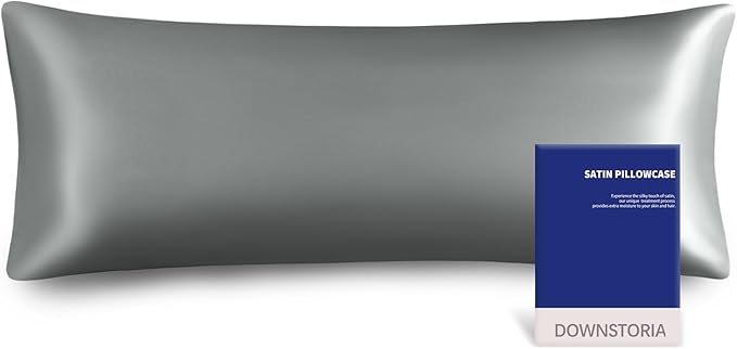 DOWNSTORIA Satin Body Pillow Cover Similar to Silk Body Pillow Pillowcase 1 Pack,Smooth and Cooling, Gray Silky Envelope Closure Large Long Pillow Cases, Gifts for Women Men(20x54 Inches, Grey)
