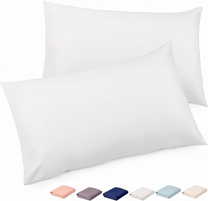 Brushed Microfiber Pillow Cases Standard Size Pillow Case-Envelope Closure Pillowcases Standard Set of 2,Cooling & Moisture Wicking,Wrinkle Resistant Bed Pillowcases 20" X 26" (Standard,White)